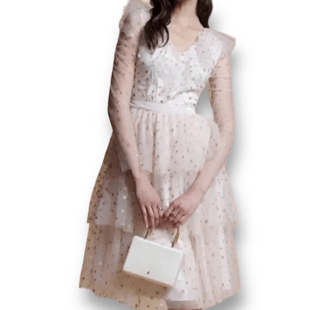 Rachel Parcell Pastel Pink Gold Metallic Glitter Star Tulle Dress Tiered Skirt - Picture 11 of 11